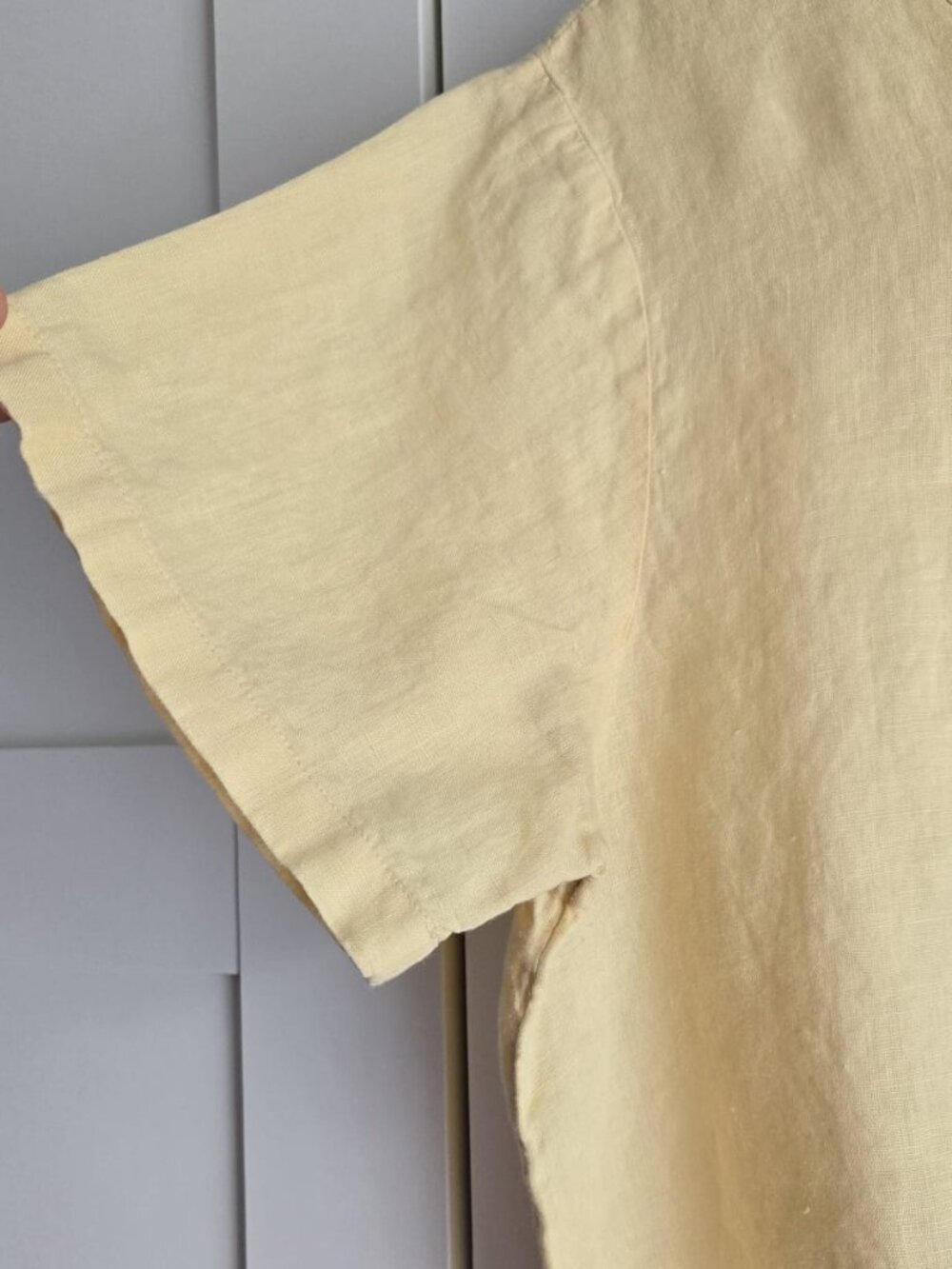 100% Linen Butter Yellow Tie Front Short Sleeve Top Size M PTP20 - Picture 5 of 9